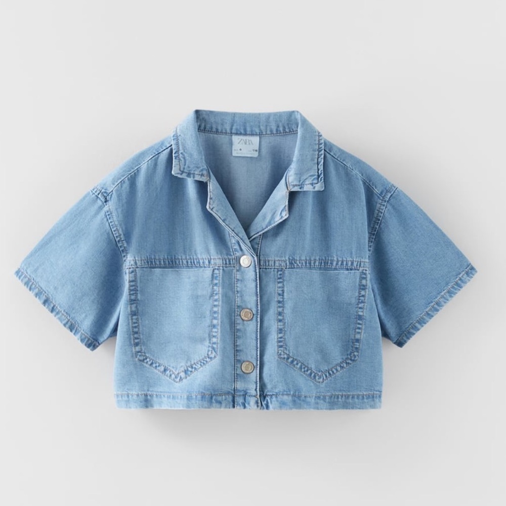 Zara Crop Flowy Denim Shirt - Picture 2 of 10